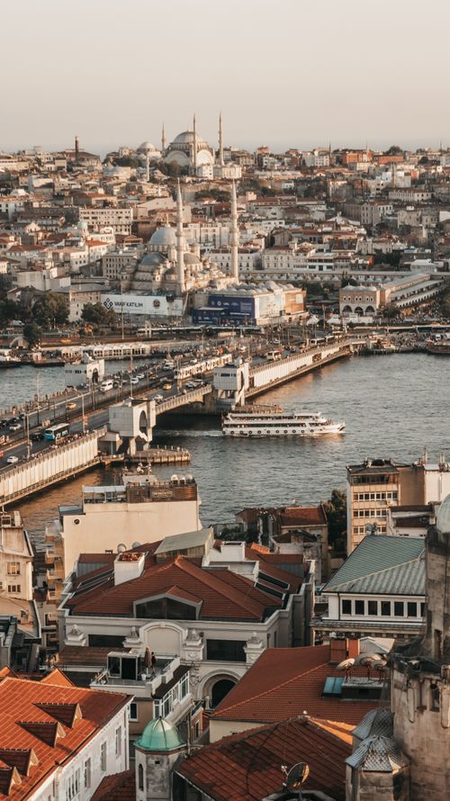 Free A stunning aerial view of the vibrant Galata Bridge and skyline in Istanbul, Turkey. Stock Photo