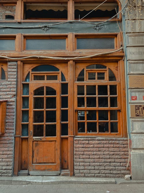 Brown Wooden Door with Clear Glass