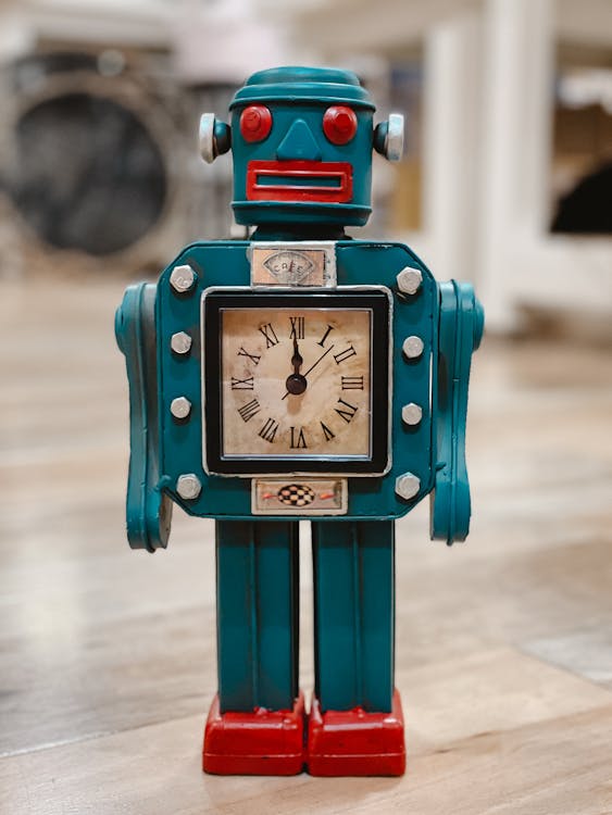 Free Blue and Red Robot Clock Stock Photo