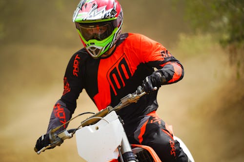 A Man Wearing a Helmet Riding a Motorcycle