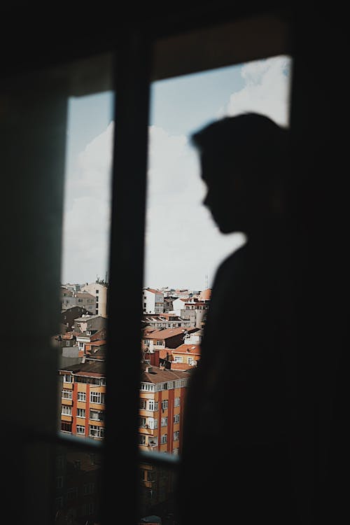 Silhouette of Man Standing in Front of Window