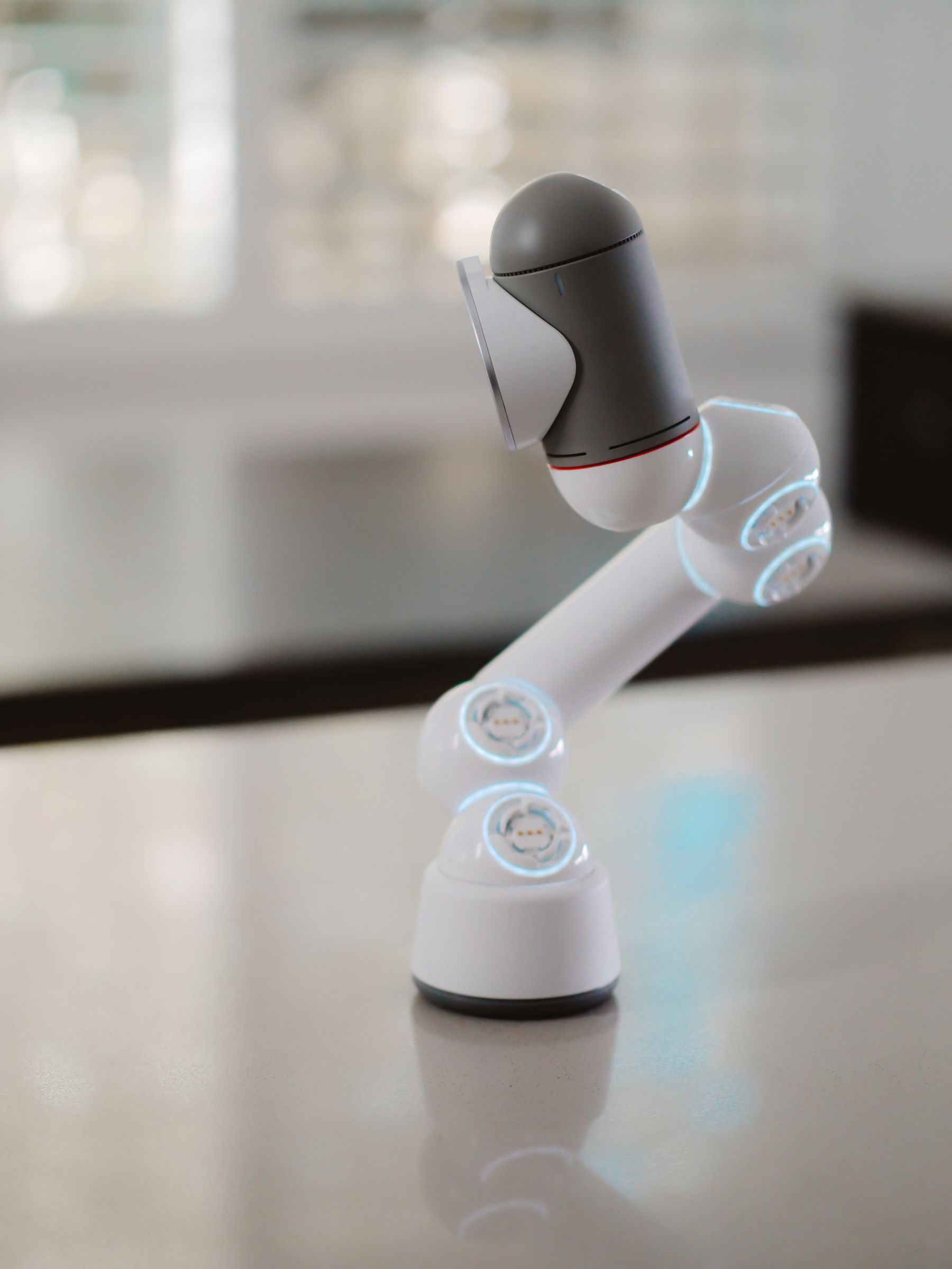 Compact friendly robot in a modern home