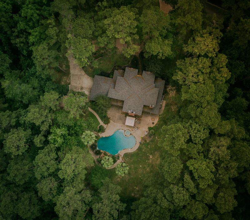 Aerial view of a renovated front lawn