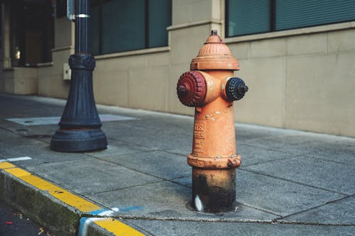 Orange Fire Hydrant on Sidewalk