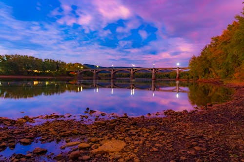 Free stock photo of bridge, pink sky, reflection Stock Photo