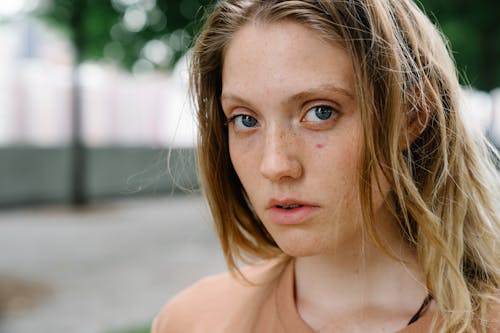 Close-up of a Beautiful Woman with Blonde Hair