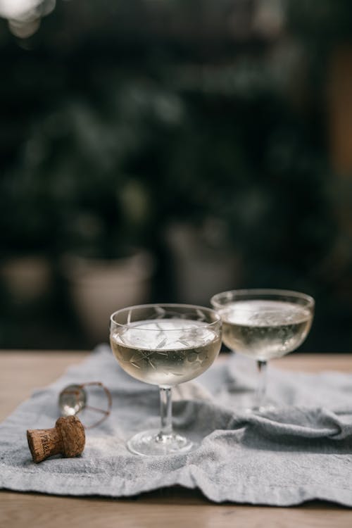 Clear Champagne Glasses on the Table