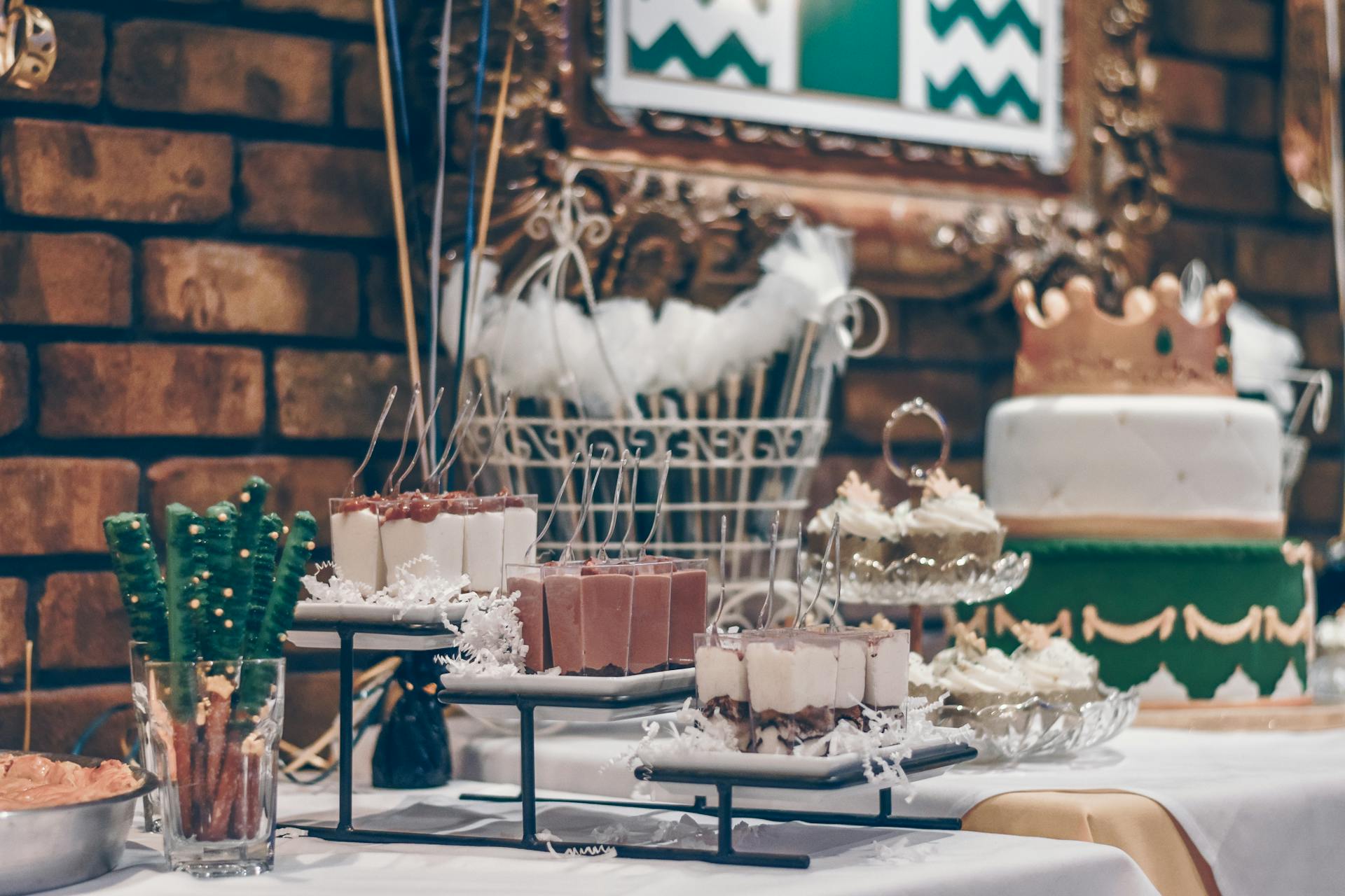 Green and White Themed Dessert Table