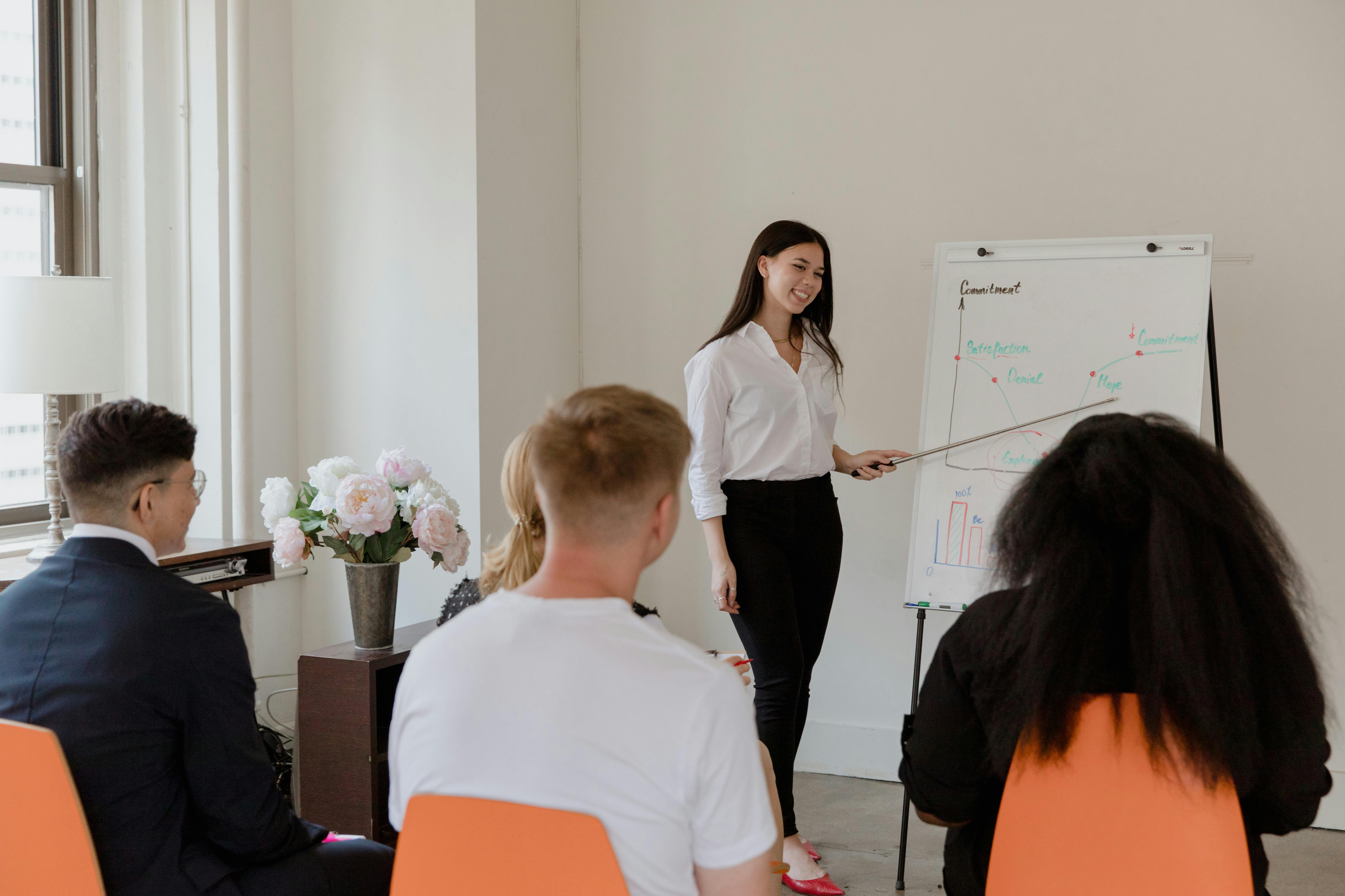 Business Woman Explain At The Huge Whiteboard Stock Photo, Picture and  Royalty Free Image. Image 25320977.