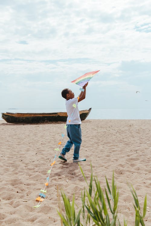 A Boy Playing with Kite at the Beach