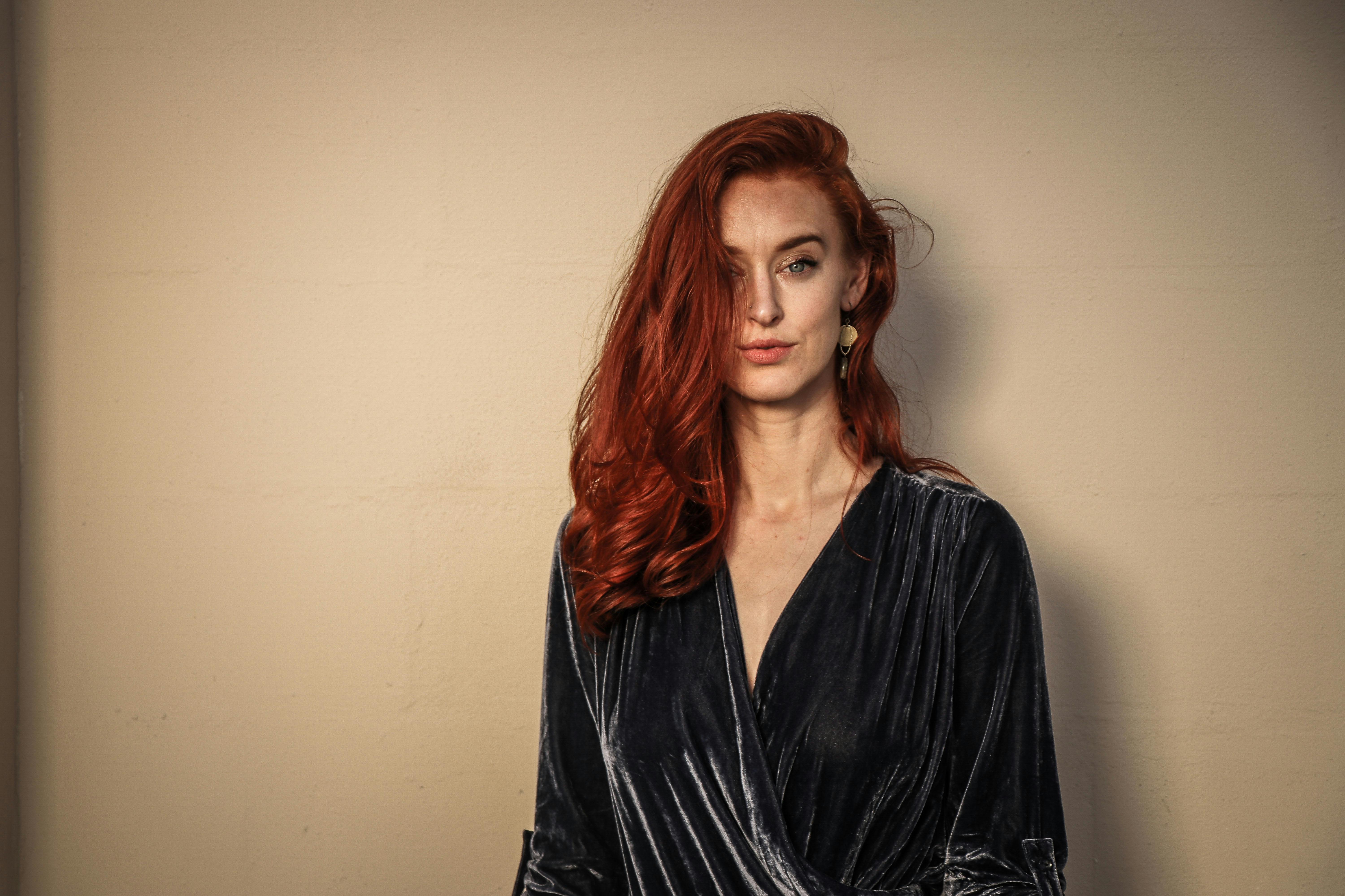 Woman Wearing Black Suede Bathrobe