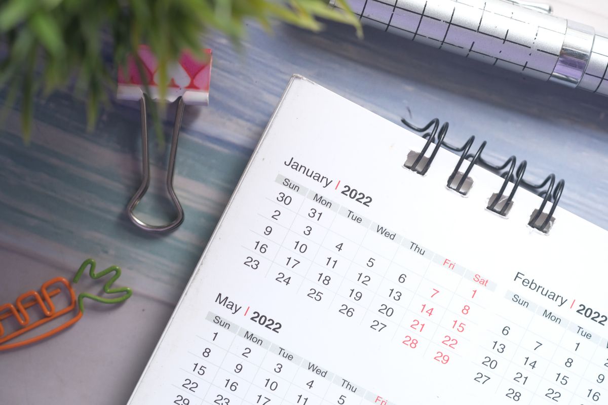 A close-up of a wall calendar