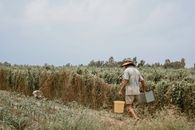 A Person Carrying Pails on a Field