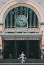 White and Blue Analog Clock at 10 00
