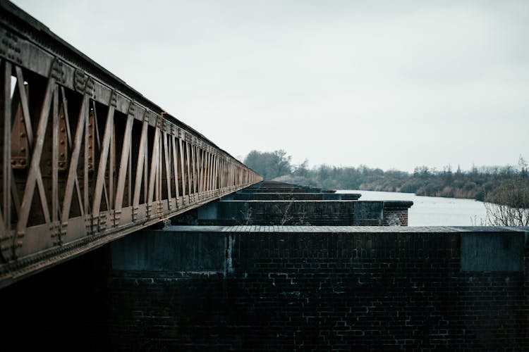 Railroad On The Bridge With Brick Foundation