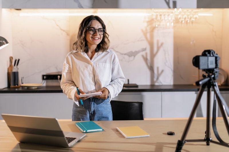 Online course creator recording video lessons to sell on Udemy and Teachable