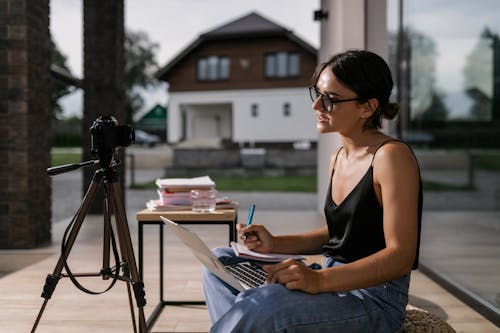 A Woman Having an Online Class