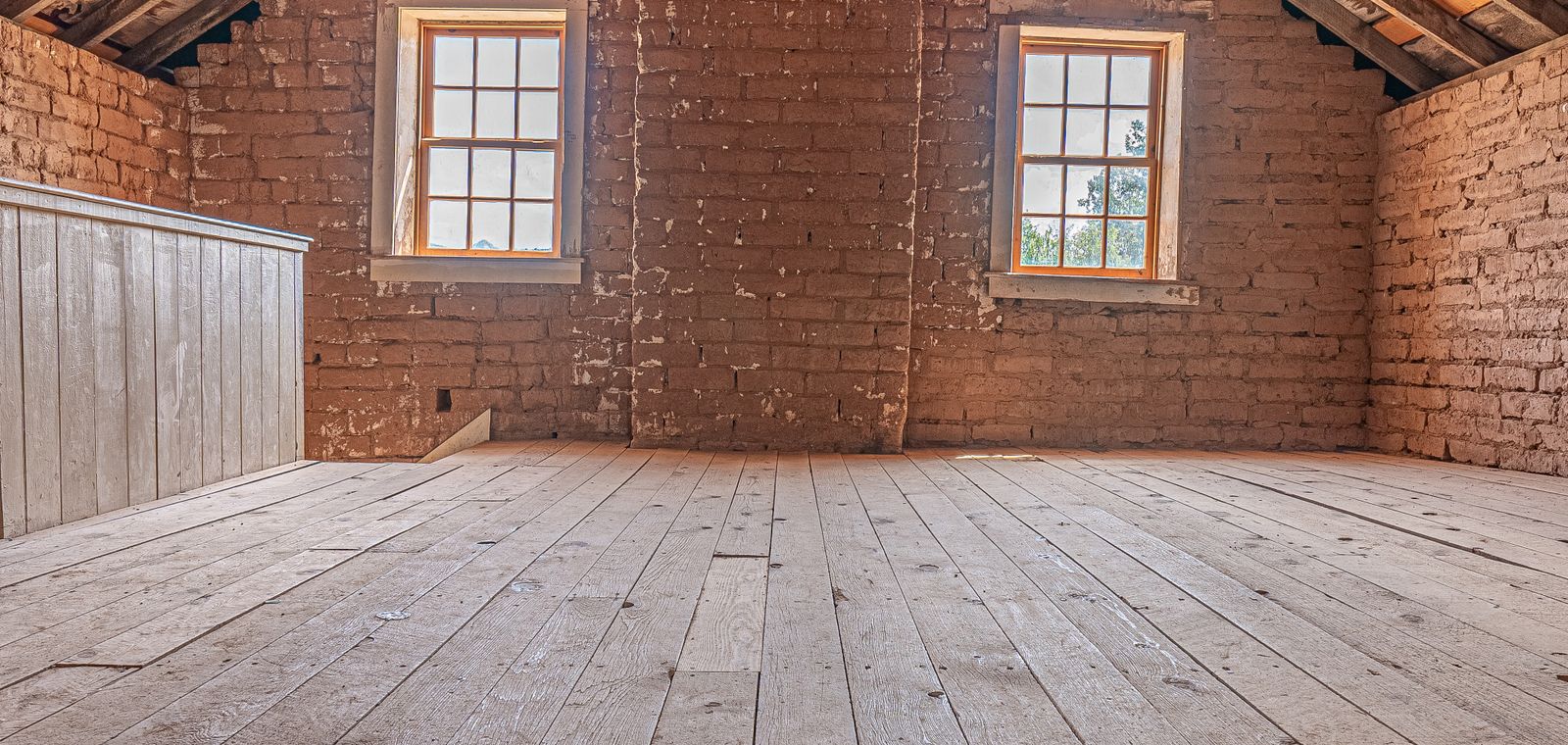 Empty attic with wooden rafters