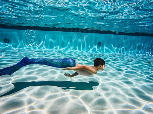 Základová fotografie zdarma na téma modrá voda, mořská panna ocas, plavání