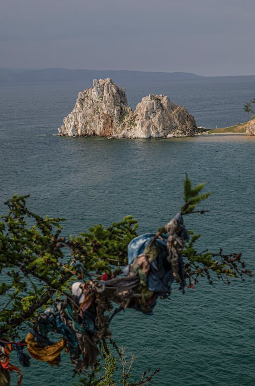 Aerial View of Rock Formations on Lake Baikal 