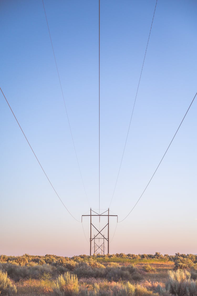 Transmission Tower On Grassland