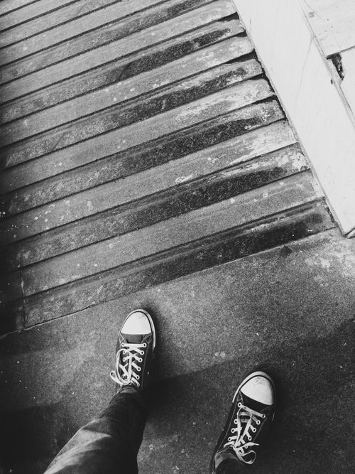 Free stock photo of black and white, canvas shoes, walk Stock Photo