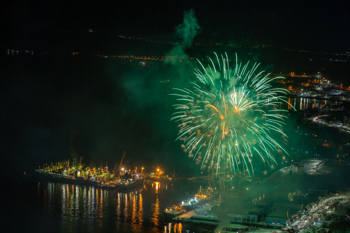 Fireworks over harbor