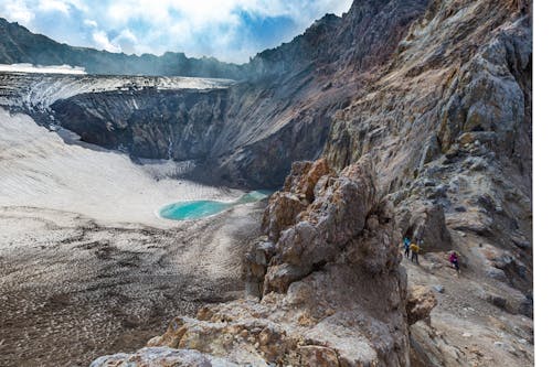 Explorers Hiking the Mutnovsky Volcano in Russia