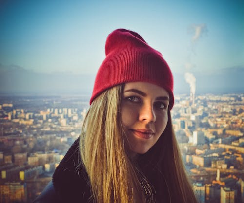 Woman Wearing Red Beanie