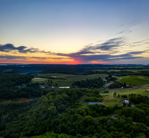  Arial View Of A Countryside At Sunset