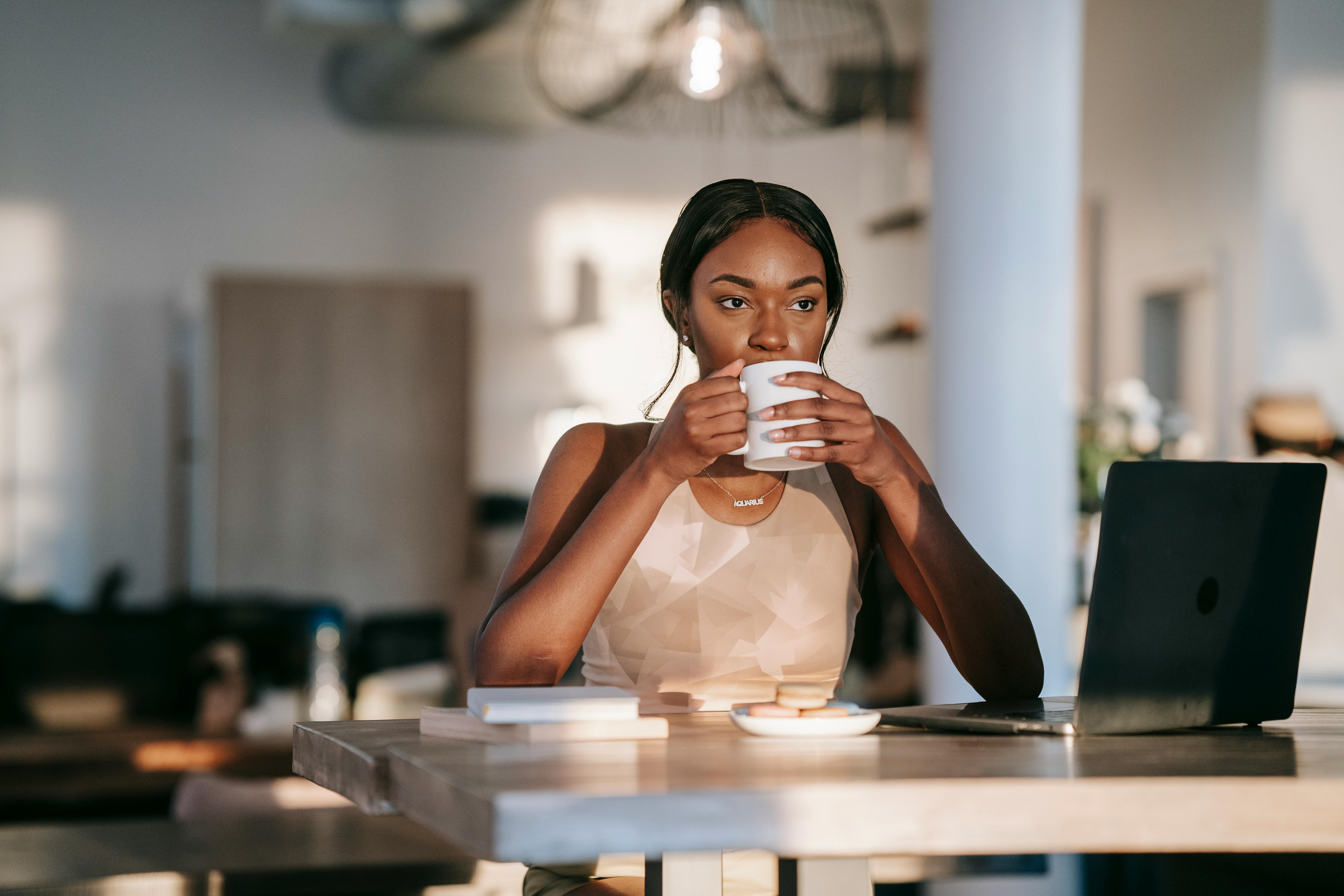 a woman sitting at the table