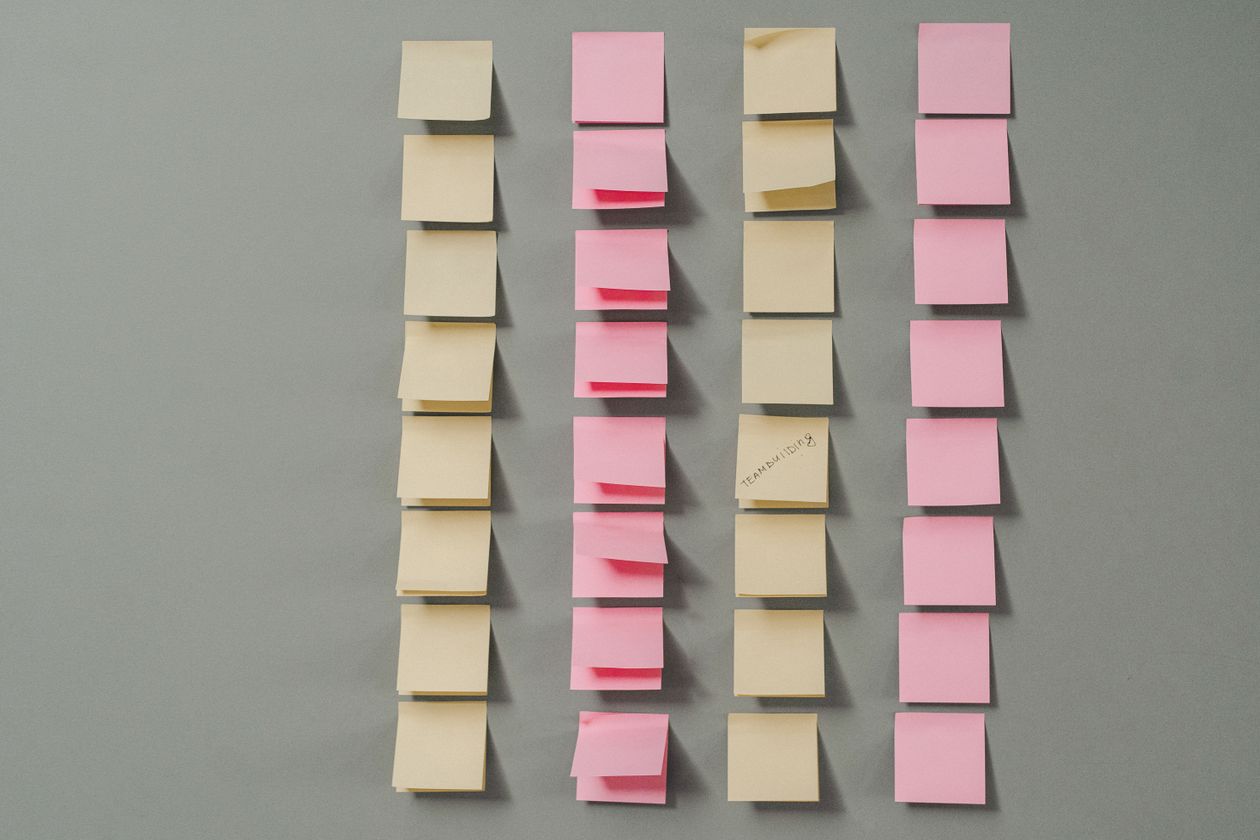 Rows of sticky notes