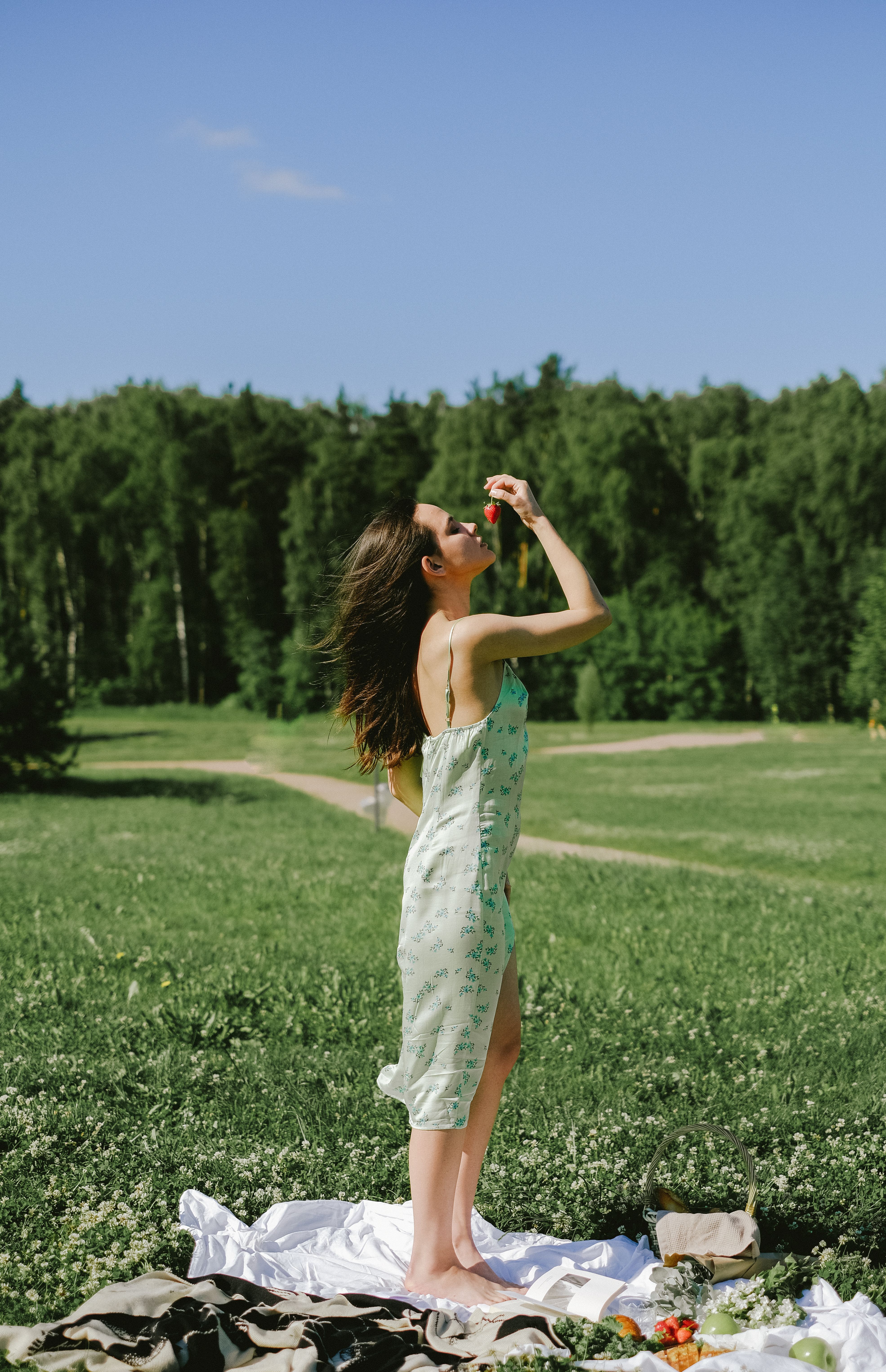 Woman in Dress Standing on Grass Field · Free Stock Photo