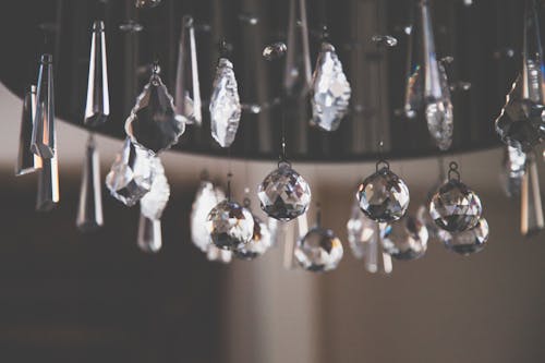 Closeup Photo of Clear Cut Glass Chandelier