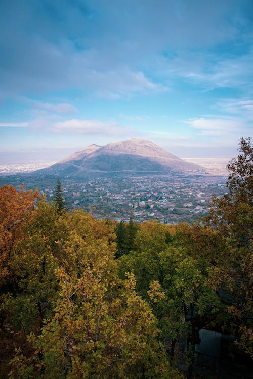 Kostenloses Stock Foto zu berg, blauer himmel, grüne bäume