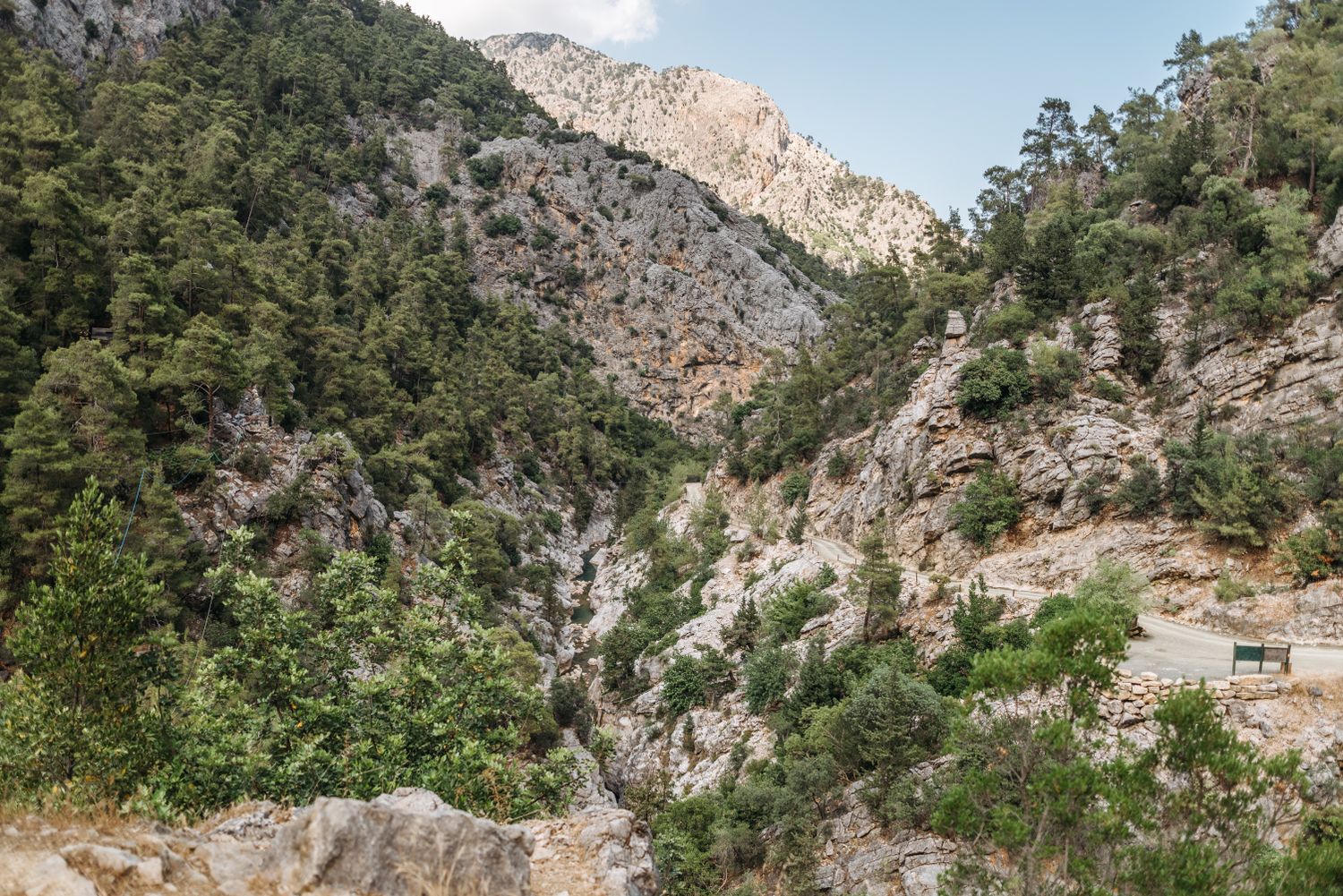 Wide scenic shot of Thassos mountains and sea