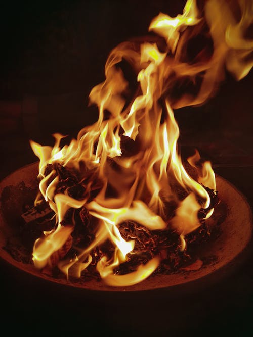 Free Burning Flame in a Fire Pit Stock Photo