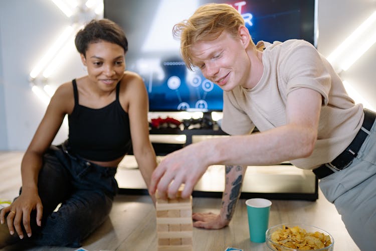 Friends Playing Jenga 