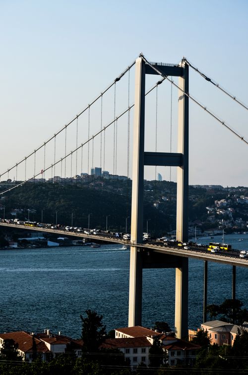 Free A view of the Bosphorus Bridge connecting Europe and Asia in Istanbul, Turkey. Stock Photo