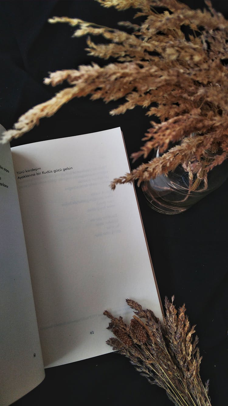 Dried Wheat In A Glass Near A Book