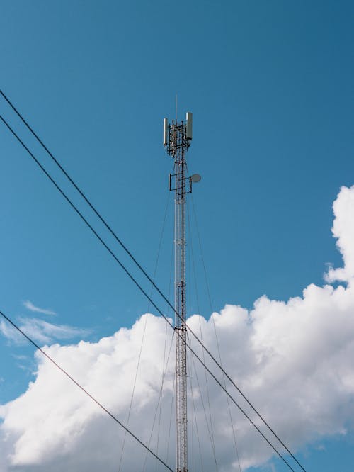 Free Transmitter on Top of a Steel Tower Antenna Stock Photo