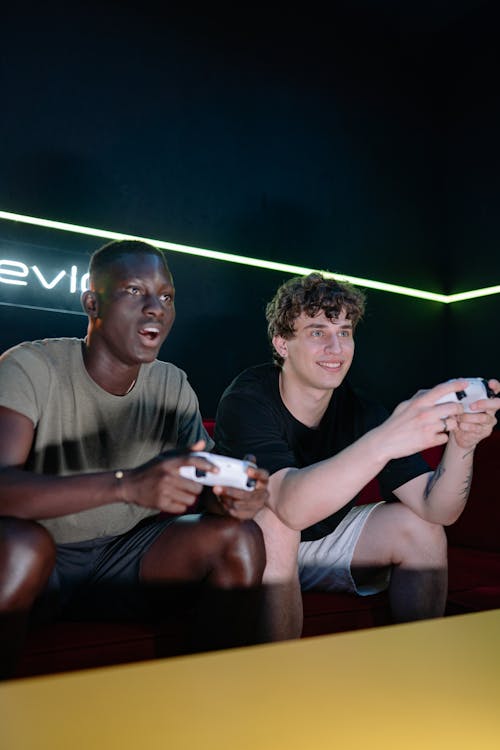 Men Playing a Video Game Together 