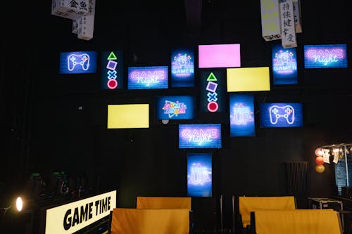 Free Neon Signages Inside a Computer Gaming Shop Stock Photo