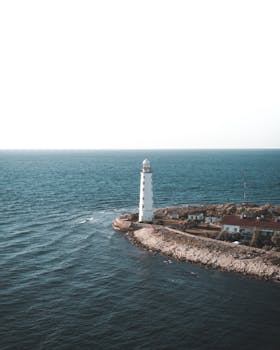 Stunning aerial shot of Sevastopol lighthouse overlooking the Black Sea.