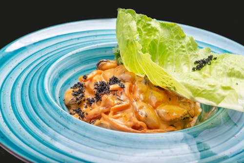 Free Seafood Dish with Lettuce and Caviar  Stock Photo
