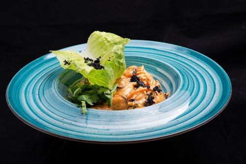 Free Seafood Dish with Lettuce and Caviar  Stock Photo