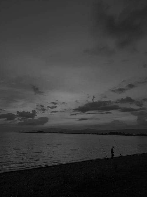 Grayscale Photo of a Beach