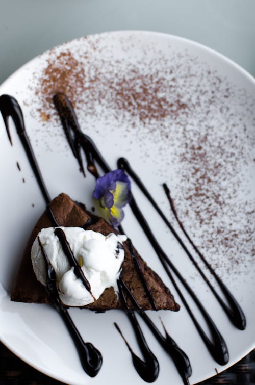 A Slice of Chocolate Cake on a Ceramic Plate