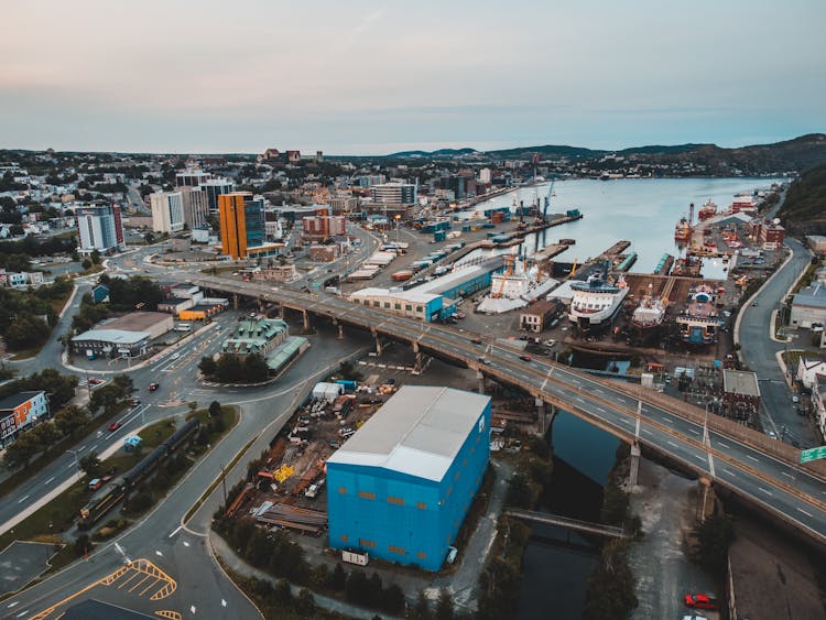 
An Aerial Shot Of A City With An Overpass