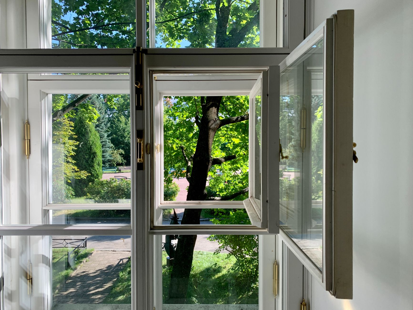 Sunlight streaming through a spotless open window